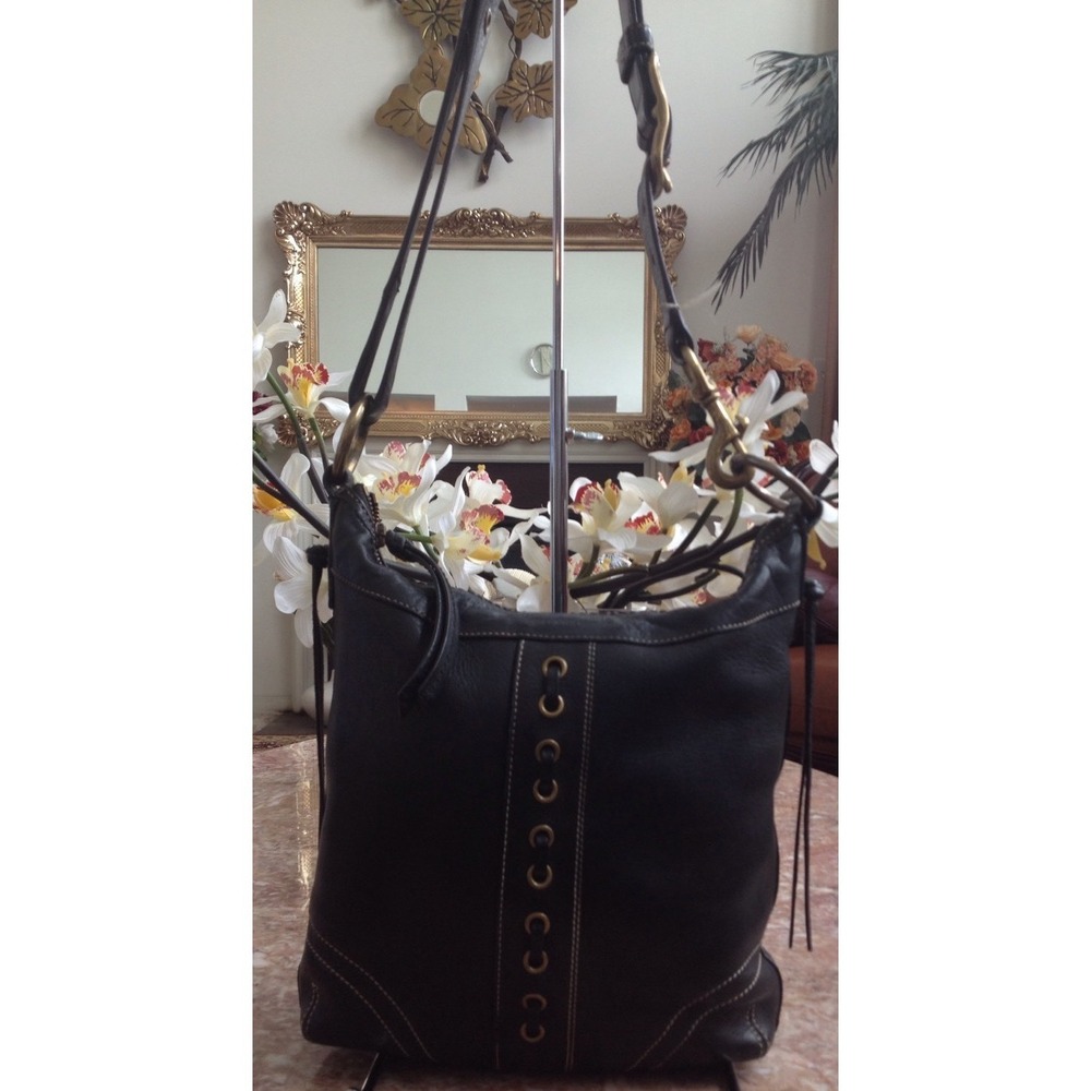 COACH #10399 BLACK LEATHER DISTRESSED LEATHER CROSSBODY DUFFLE‎ BAG/ PURSE